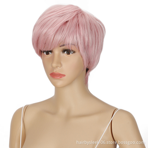 Princess Pink color Hair Wig High Temperature 10 inches finger short Pixie Cut Synthetic Wigs Heat Resistant synthetic hair wigs